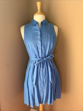 Blue Sleeveless Shirt Dress with Tie Waist by Anthropologie’s HD in Paris